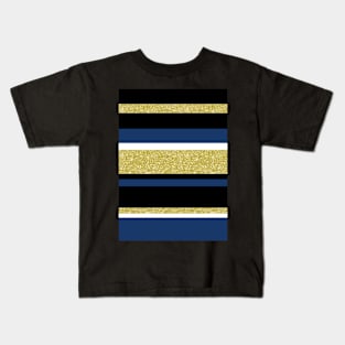 Gold navy blue stripes pattern Kids T-Shirt